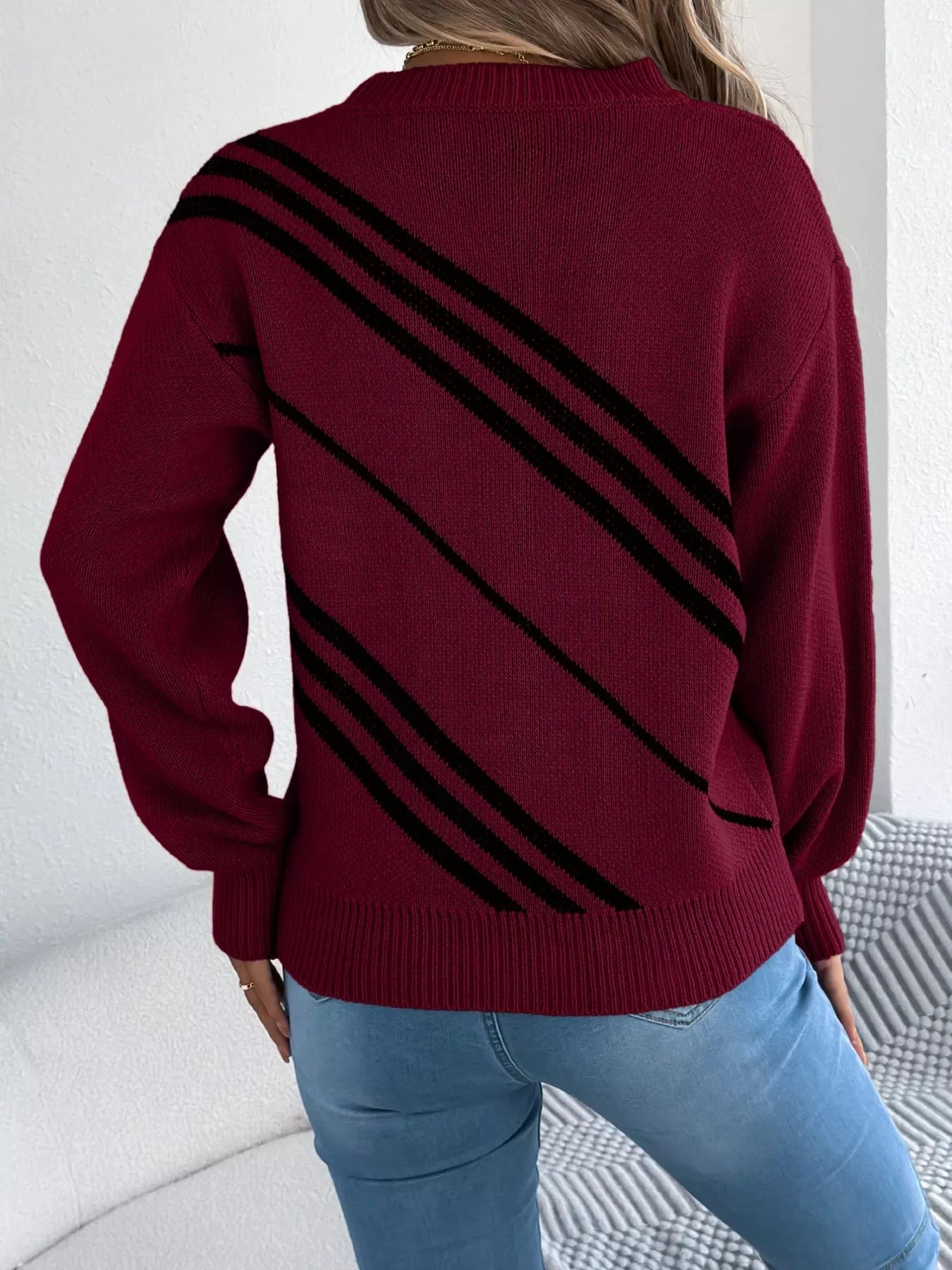 Carrier Striped Pattern Round Neck Sweater