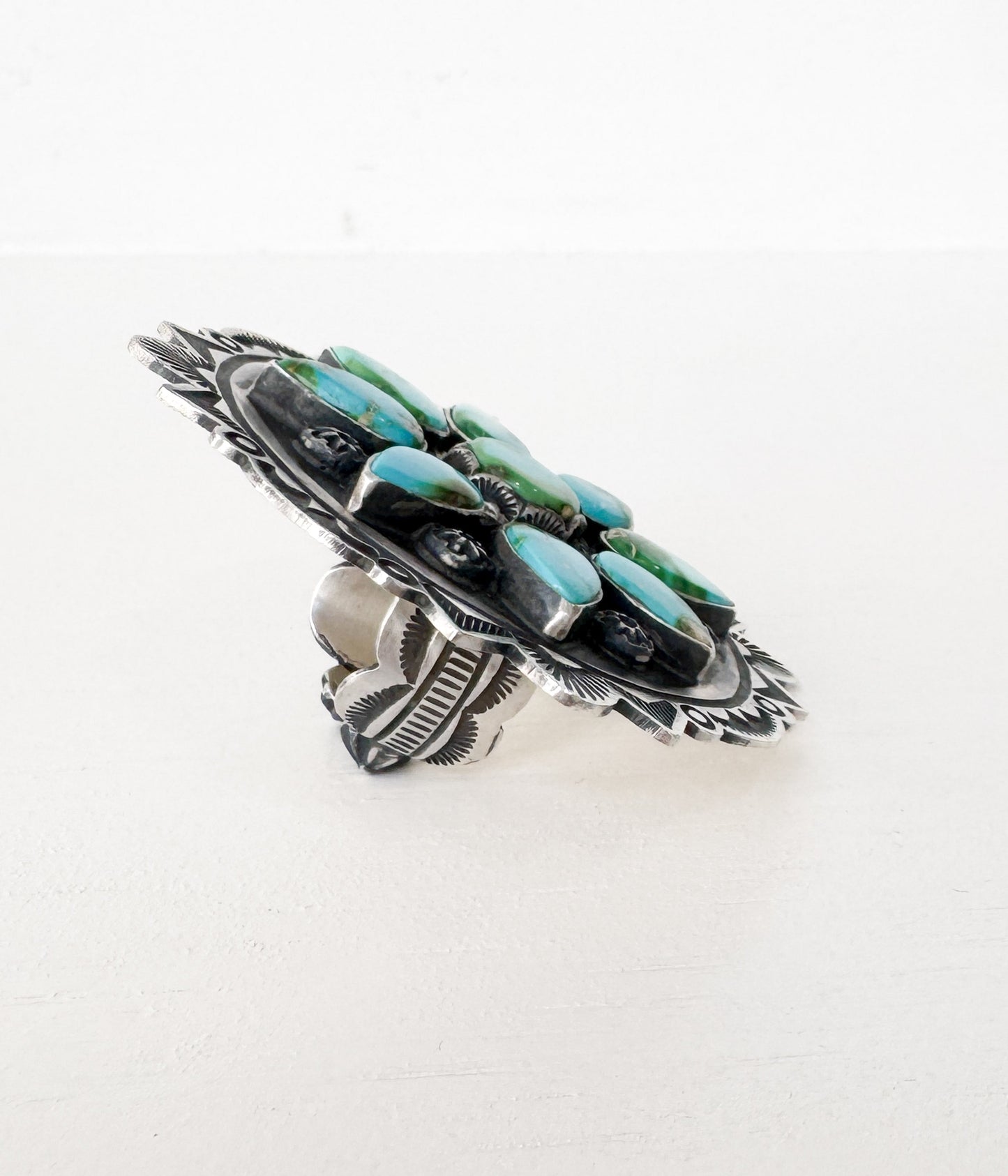Massive Navajo Turquoise Adjustable Cluster Ring with Kingman Turquoise