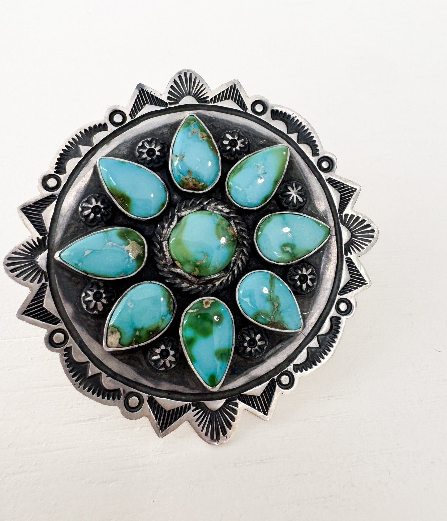 Massive Navajo Turquoise Adjustable Cluster Ring with Kingman Turquoise