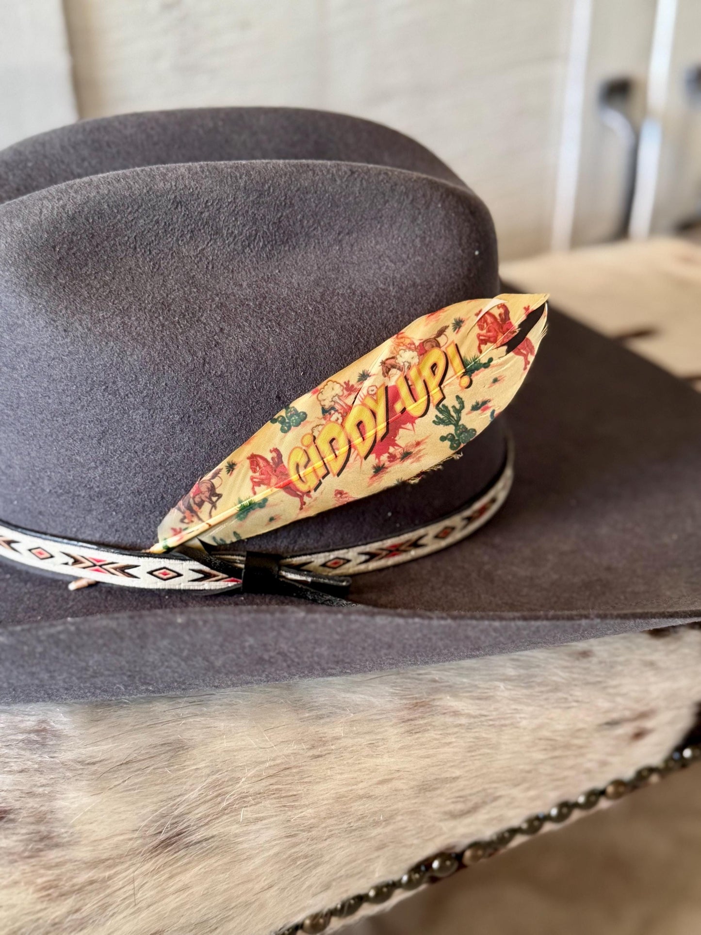 Giddy Up Vintage Cowgirl Hat Feather
