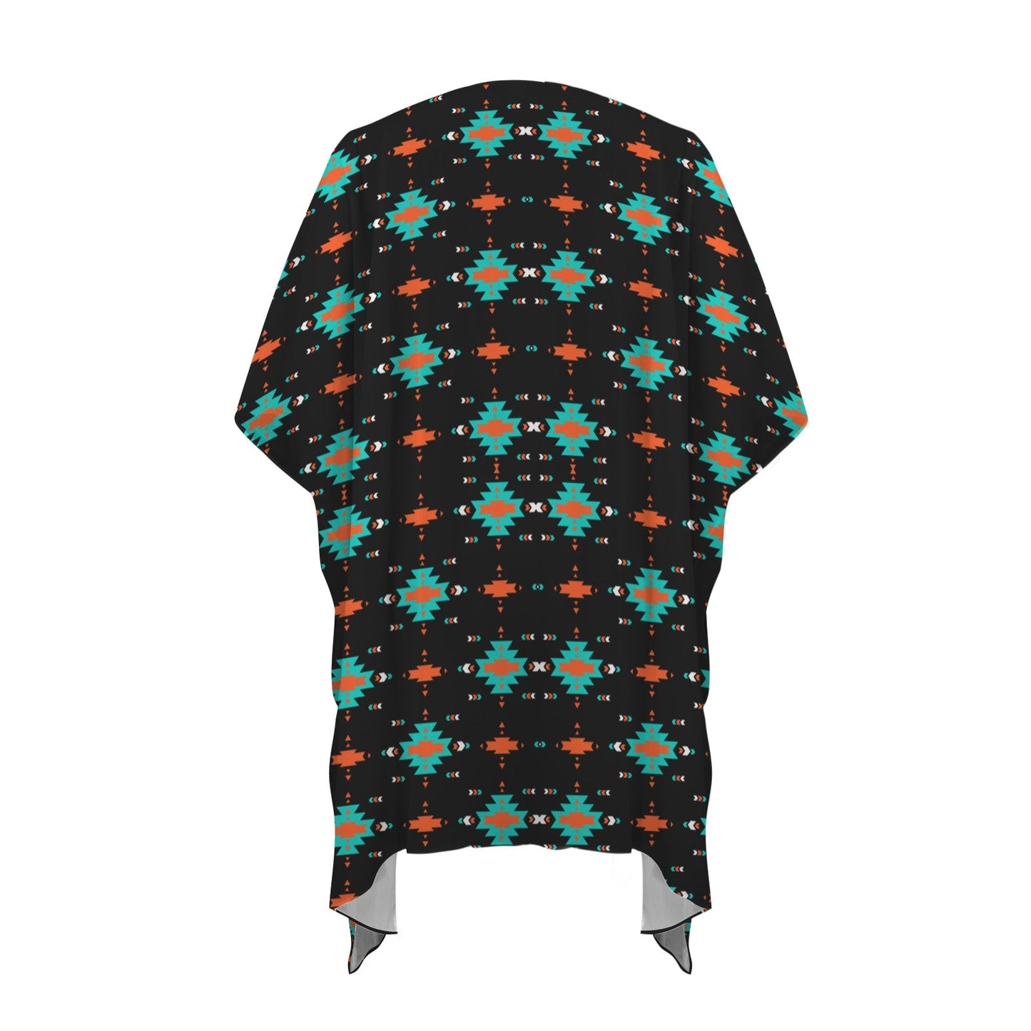 Black Turquoise Orange Aztec Duster Kimono Coverup