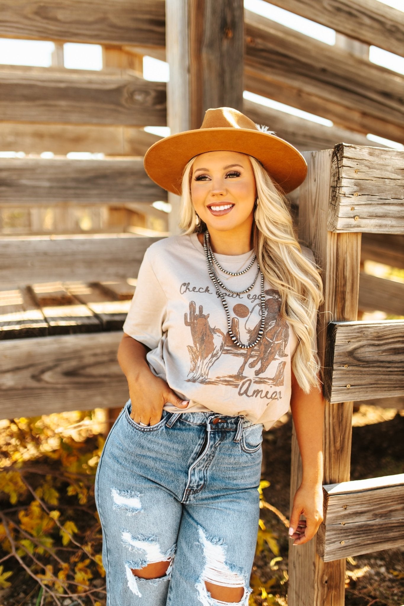 Check Your Ego Amigo Desert Rider Graphic Tee - Tan