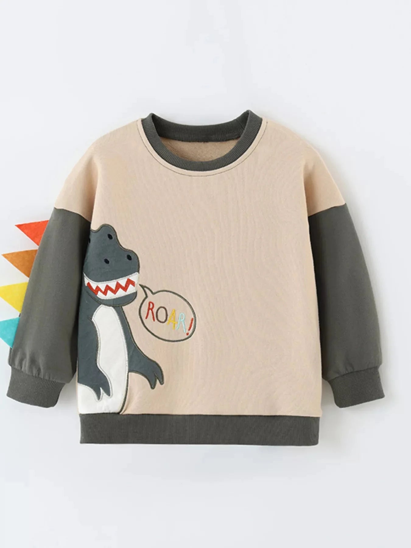Children's Dinosaur Crew Neck Sweatshirt With Arm Spikes - 2y -8Y