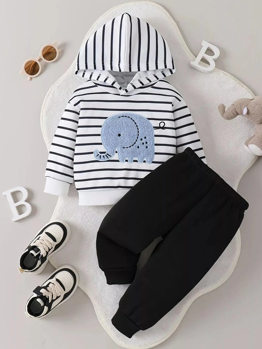 Children's Striped Elephant Hoodie & Pants Set - 6M - 2Y