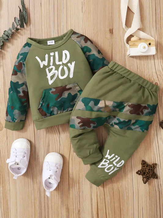 Children's Wild Boy Camouflage Top and Pants Sweater Set