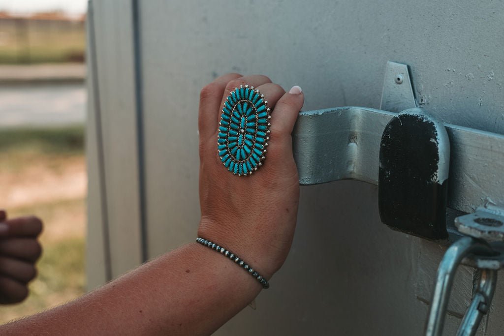 Turquoise & Sterling Cluster Ring by Philena Byjoe - Size 8