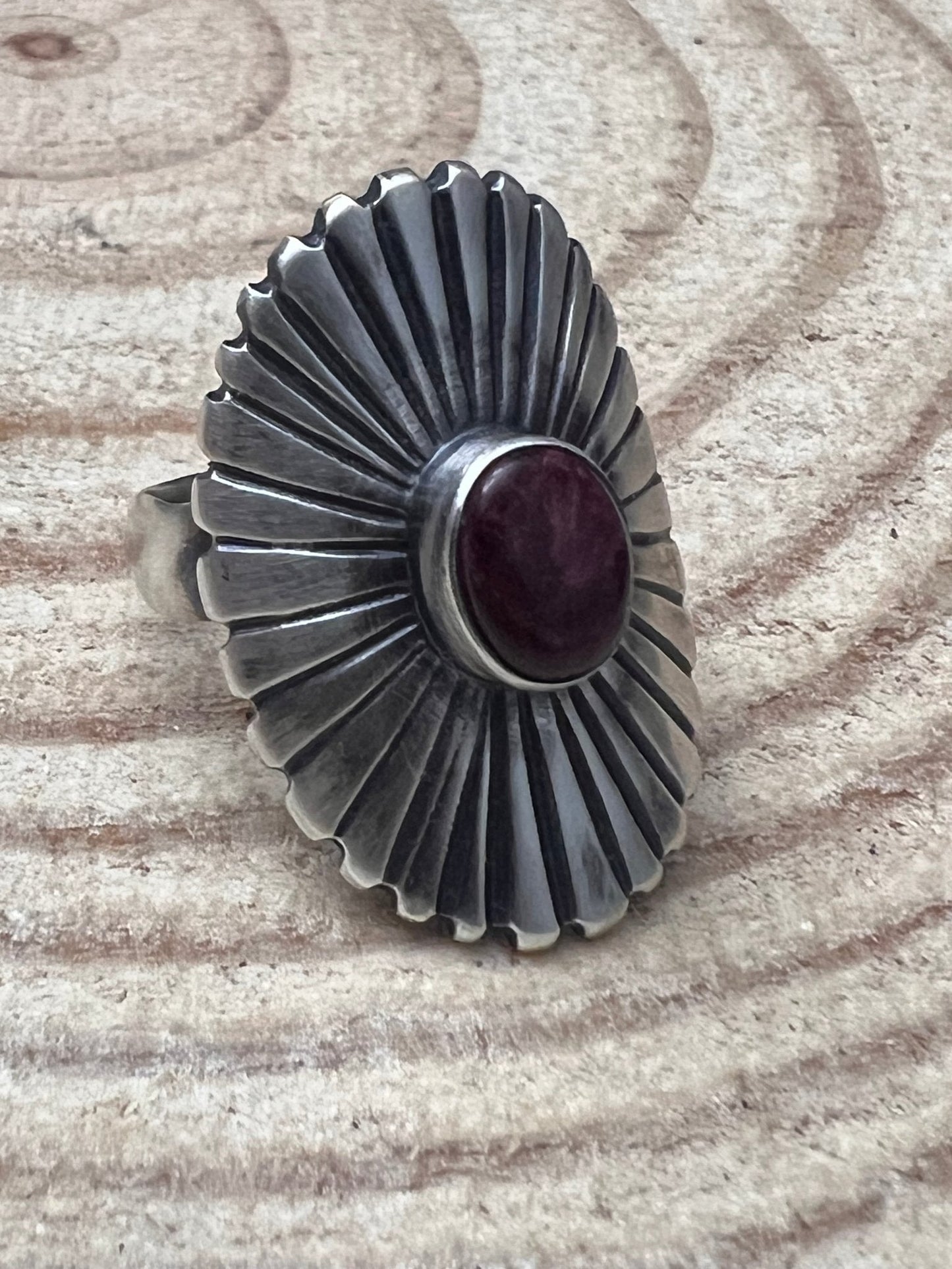 Raymond Coriz Navajo Concho Ring with Purple Spiny Oyster — Sterling Silver, Size 8+ Adjustable