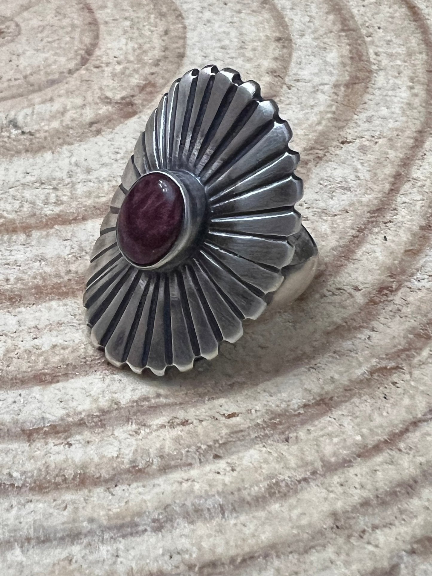 Raymond Coriz Navajo Concho Ring with Purple Spiny Oyster — Sterling Silver, Size 8+ Adjustable