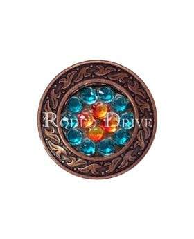 Fire Opal Teal & AB Copper 1.25" Disc European Crystal Concho