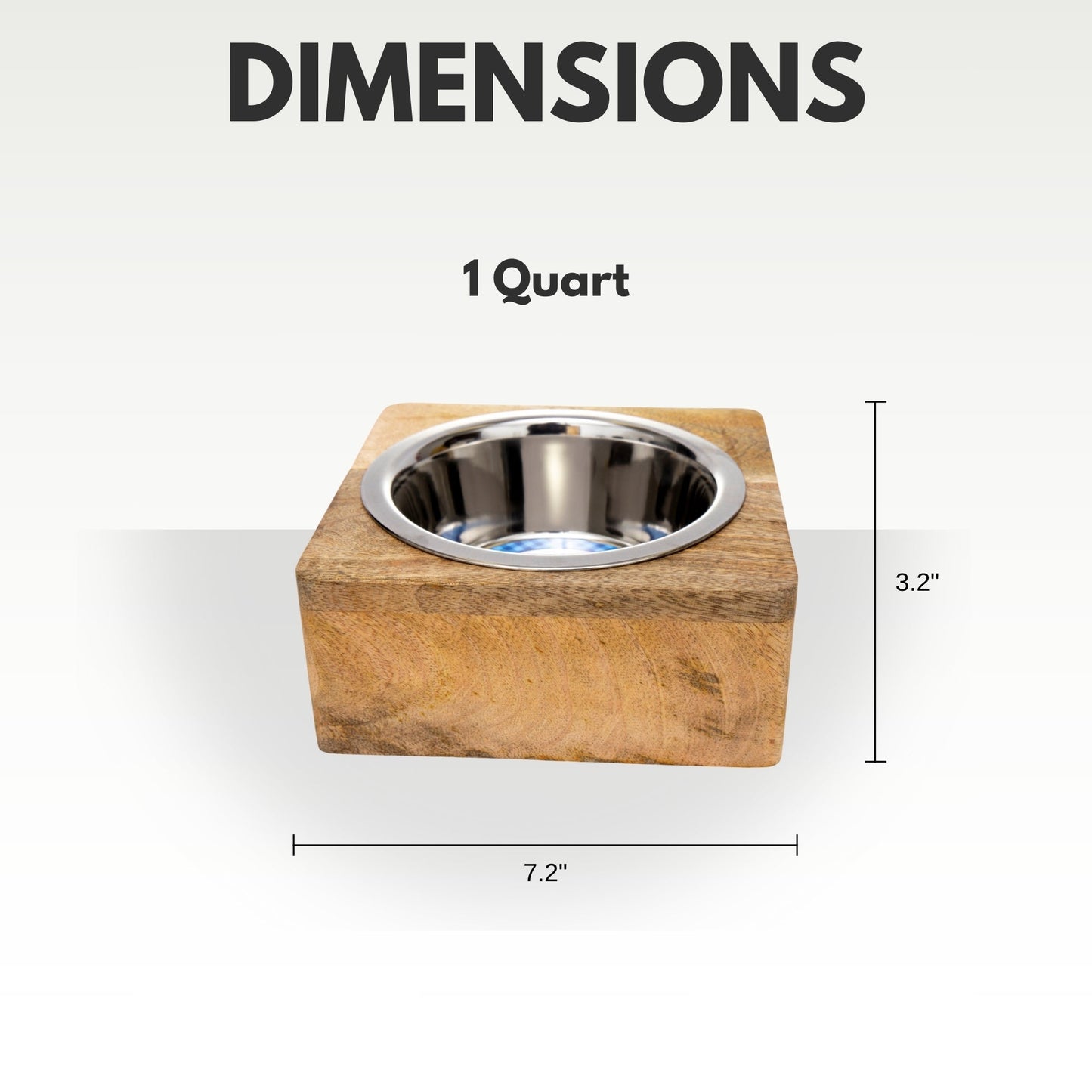 Country Living Elegant Stainless Steel Dog Bowl with Square Mango Wood Holder – 1 Quart