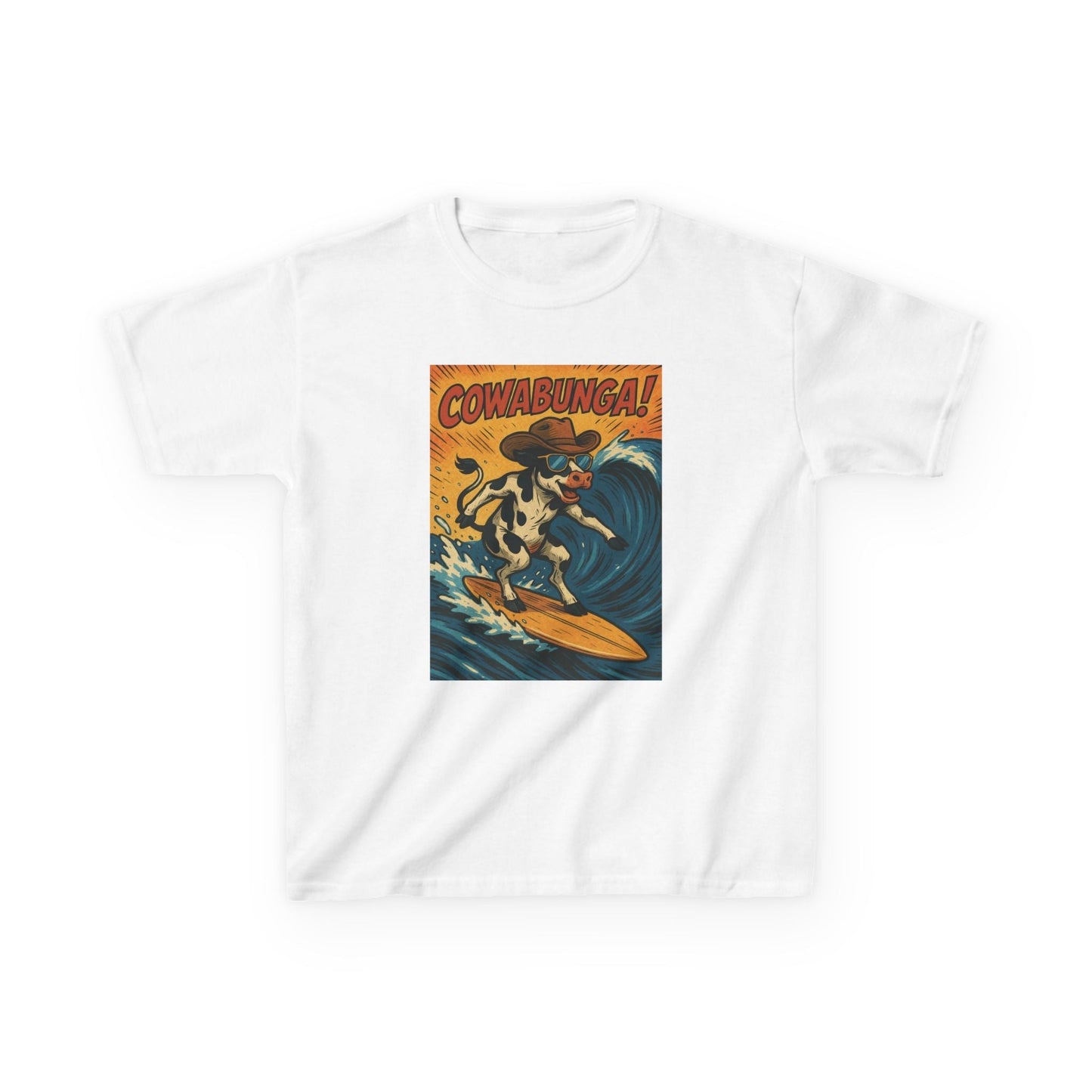 Cowabunga Surfing Cow Kids Tee