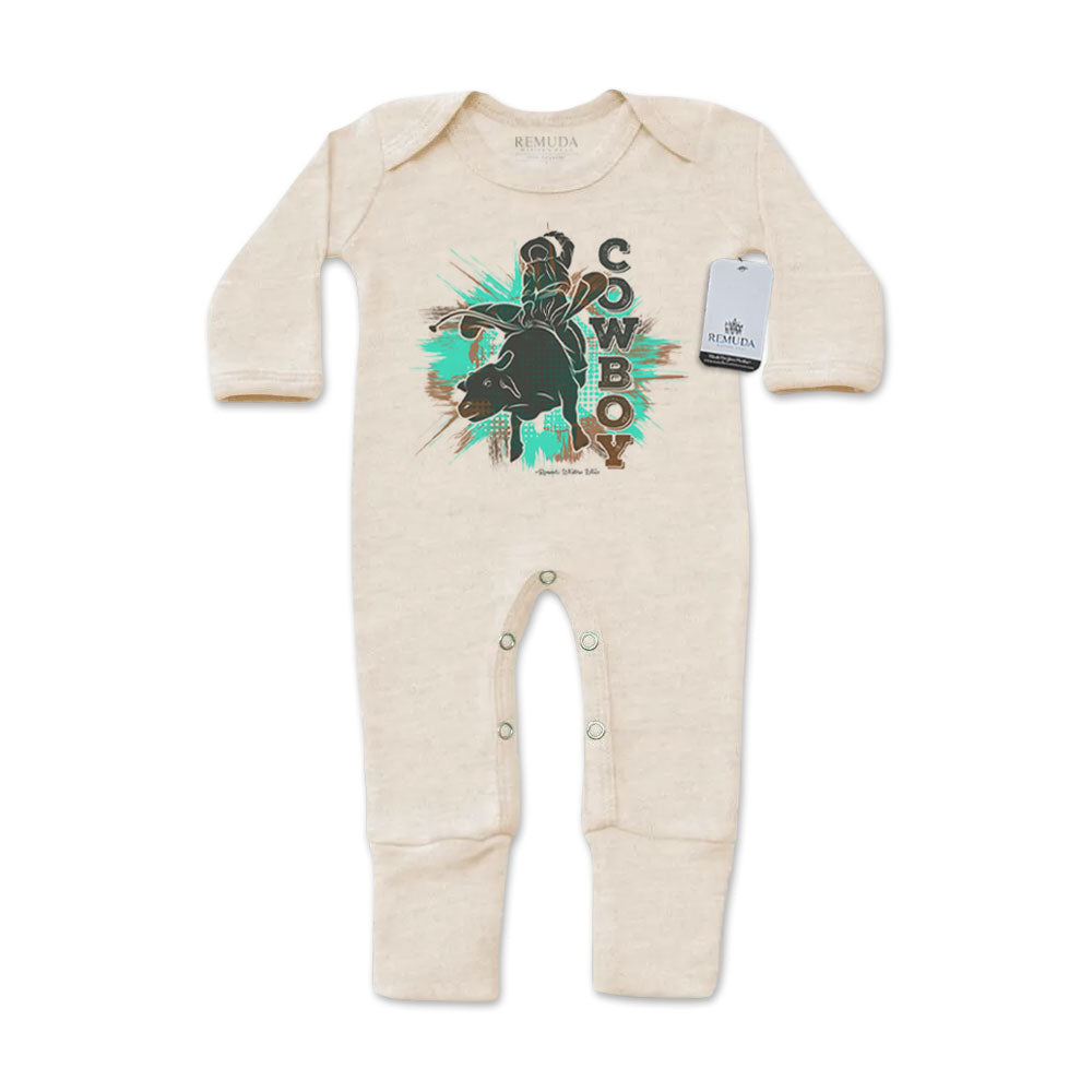 Cowboy Rodeo Bull Rider - Infant One-Piece Footed Pajamas W/Mittens