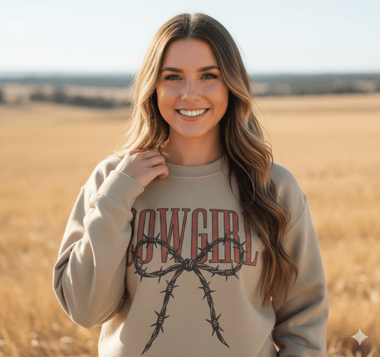 Cowgirl Barbed Wire Bow Graphic Sweatshirt