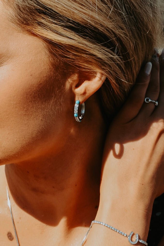 Cowgirl Luxe Sleeping Beauty & Clear CZ Hoop Earrings