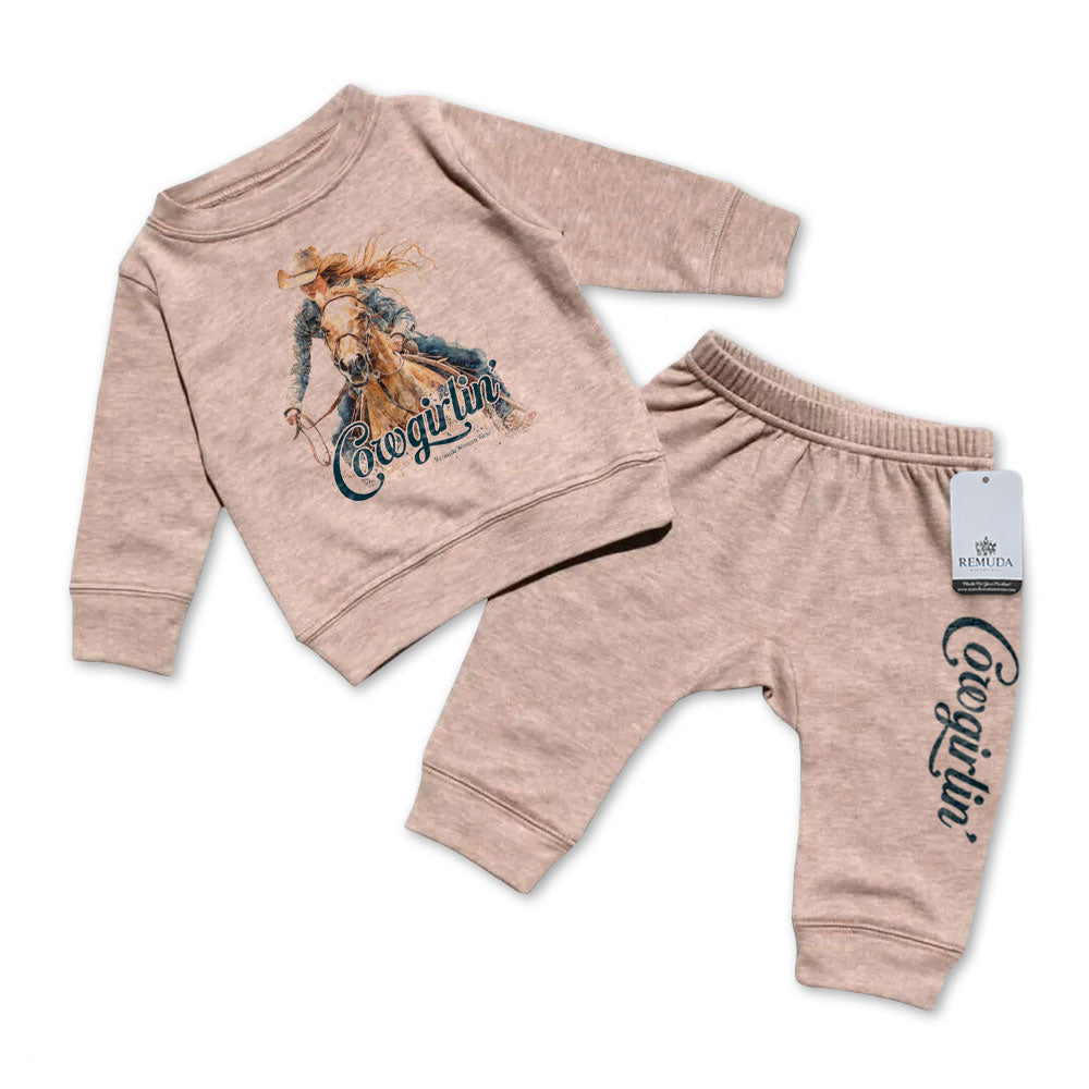 Cowgirlin' - Infant Girls Western 2 Piece Sweatsuit