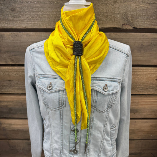 35X35" Solid Yellow Wild Rag / Scarf - Leather Slide and Bolo Tie