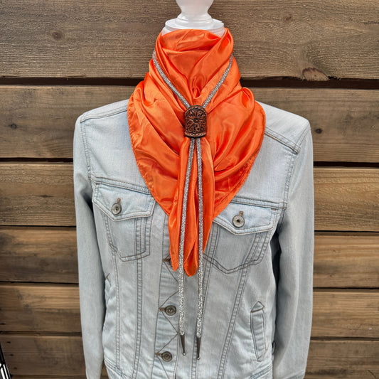 35X35" Solid Orange Wild Rag / Scarf - Leather Slide and Bolo Tie