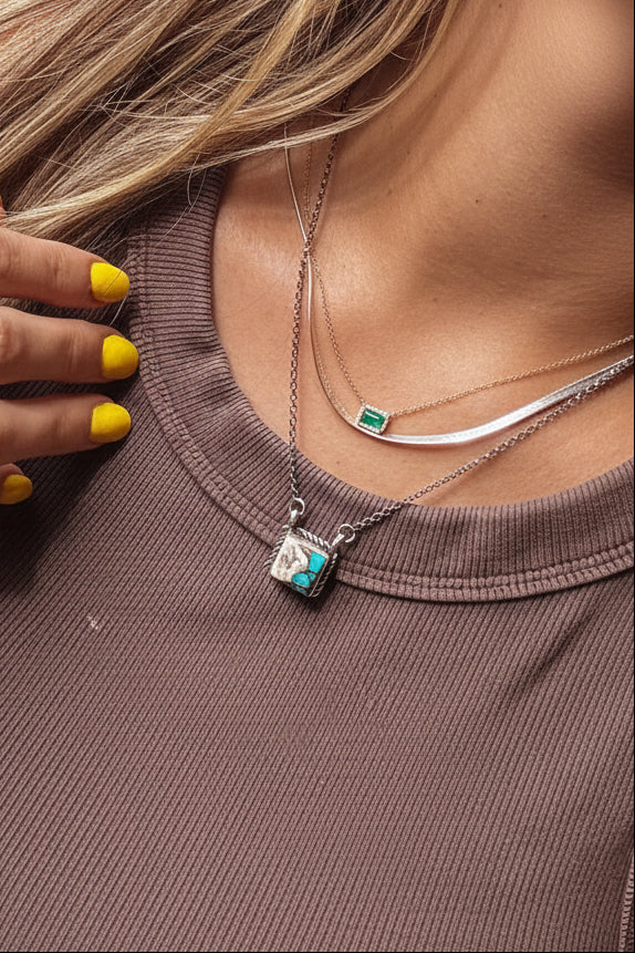 Damon White Buffalo Square Necklace