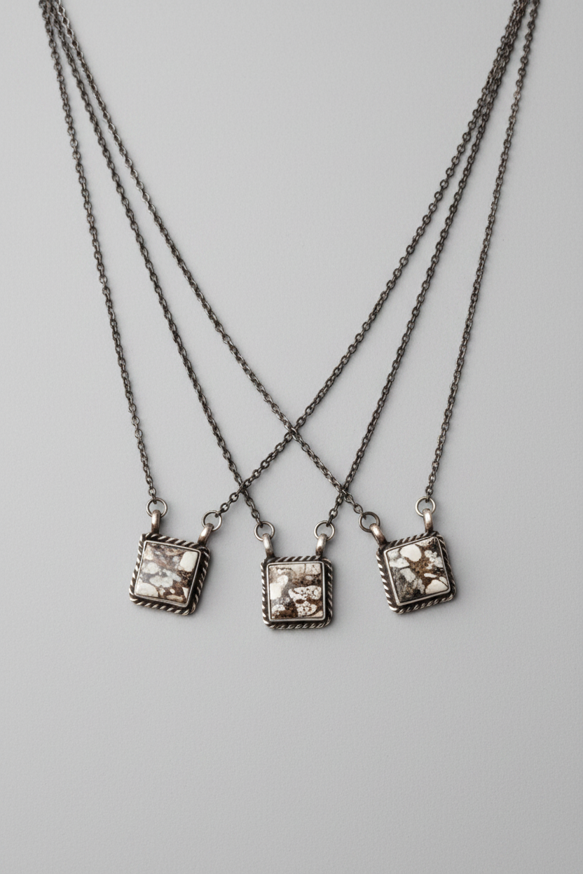 Damon White Buffalo Square Necklace