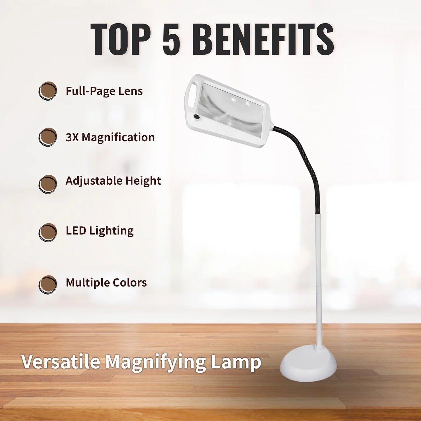 LightView Pro 8X10 - Full Page Magnifying Floor Lamp - Hands Free Magnifier with Bright LED Light for Reading - Flexible Gooseneck Holds Position