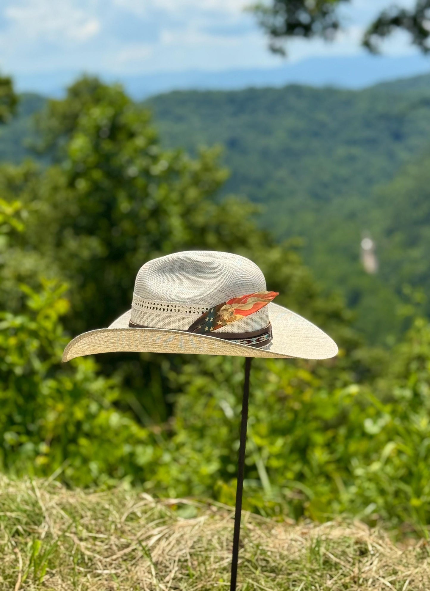 Patriotic Flag Western Hat Feather