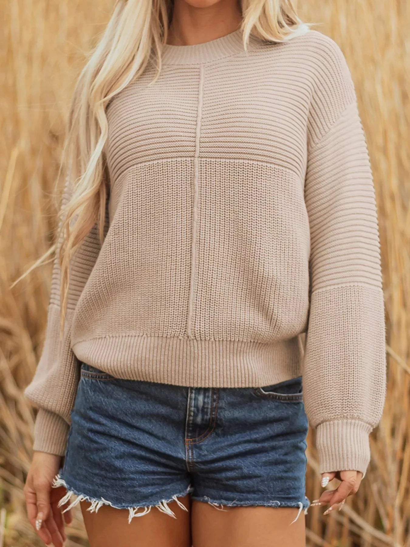 Delaney Texture Knitted Dropped Shoulder Sweater