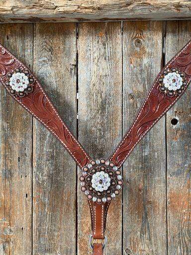 Medium Oil Floral Pearl Browband/Breastcollar Tack Set #BBBC404