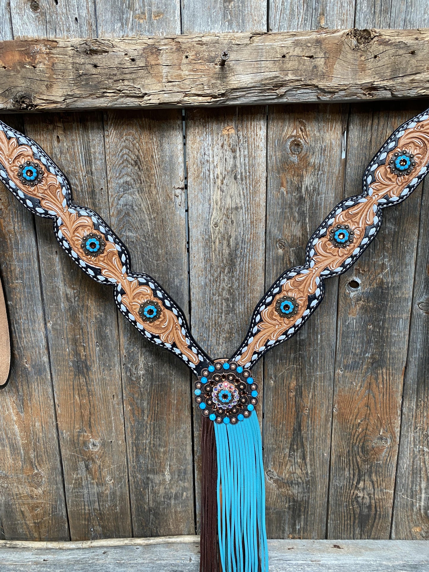 Classic Turquoise and Topaz Browband / One Ear Tack Set #OEBC417