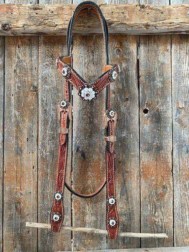 Medium Oil Floral Pearl Browband/Breastcollar Tack Set #BBBC404