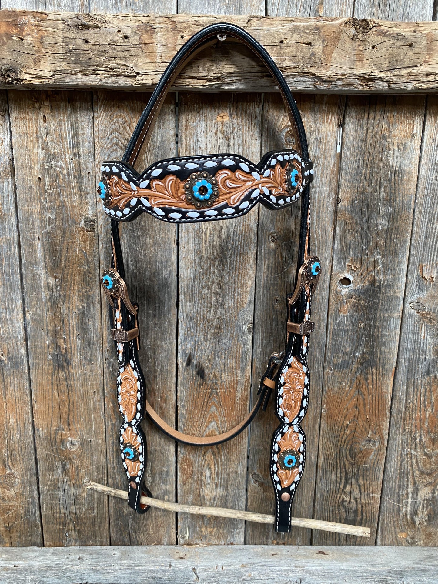 Classic Turquoise and Topaz Browband / One Ear Tack Set #OEBC417