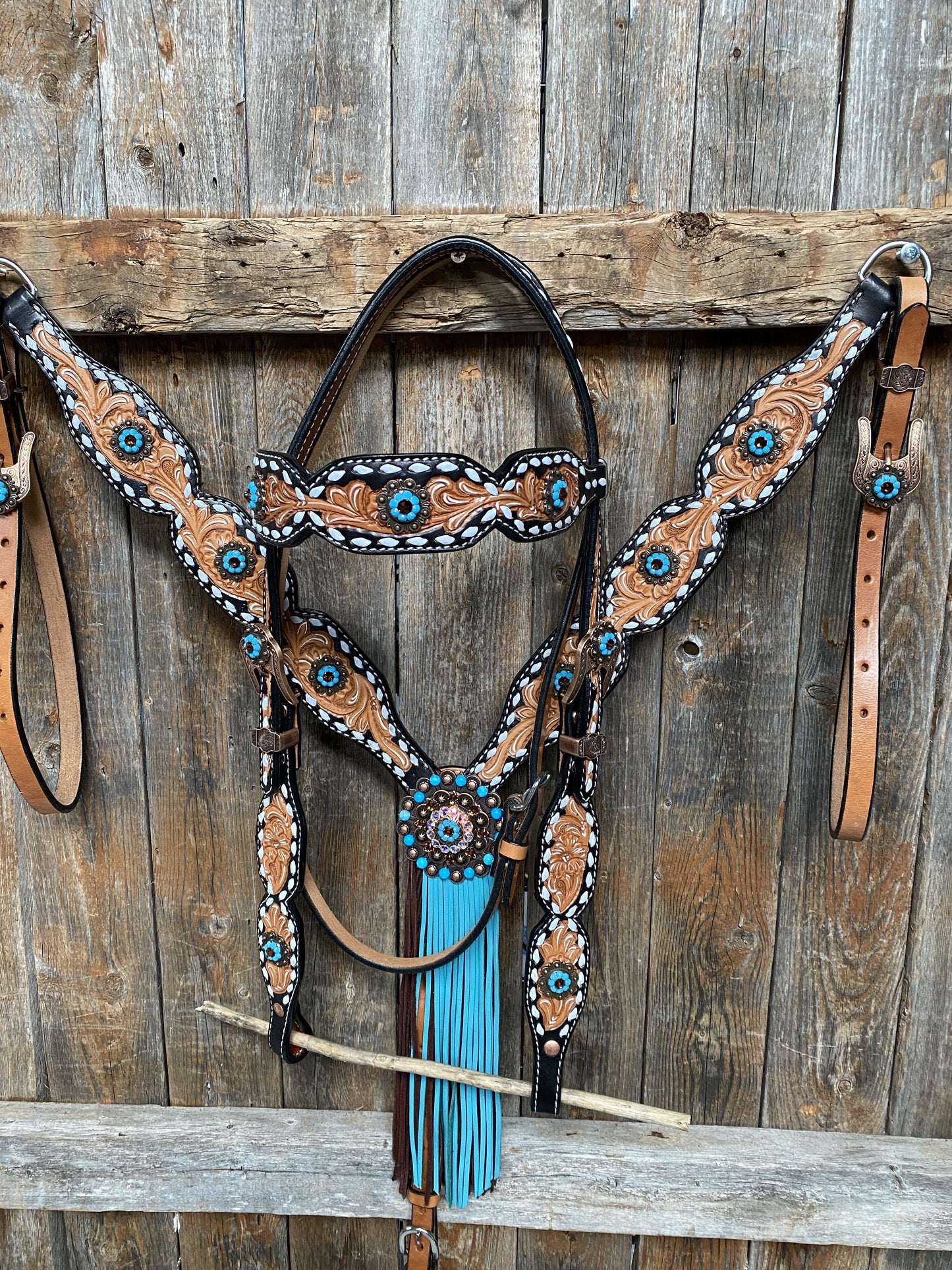 Classic Turquoise and Topaz Browband / One Ear Tack Set #OEBC417