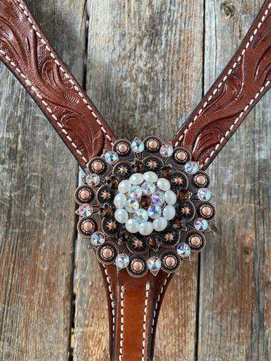 Medium Oil Floral Pearl Browband/Breastcollar Tack Set #BBBC404