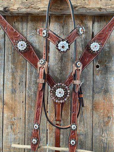 Medium Oil Floral Pearl Browband/Breastcollar Tack Set #BBBC404