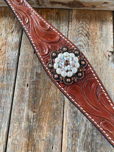 Medium Oil Floral Pearl Browband/Breastcollar Tack Set #BBBC404
