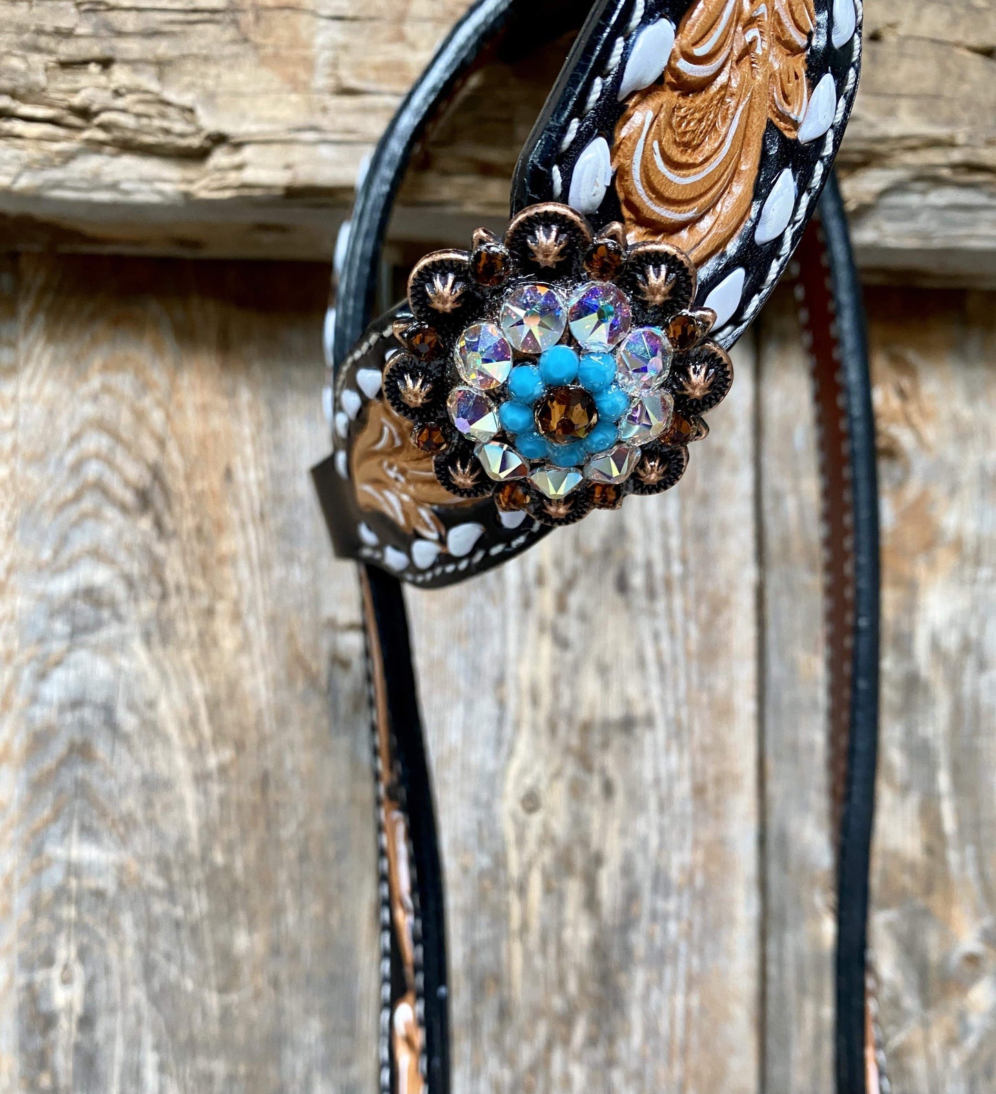 Classic Turquoise and Topaz Browband / One Ear Tack Set #OEBC417