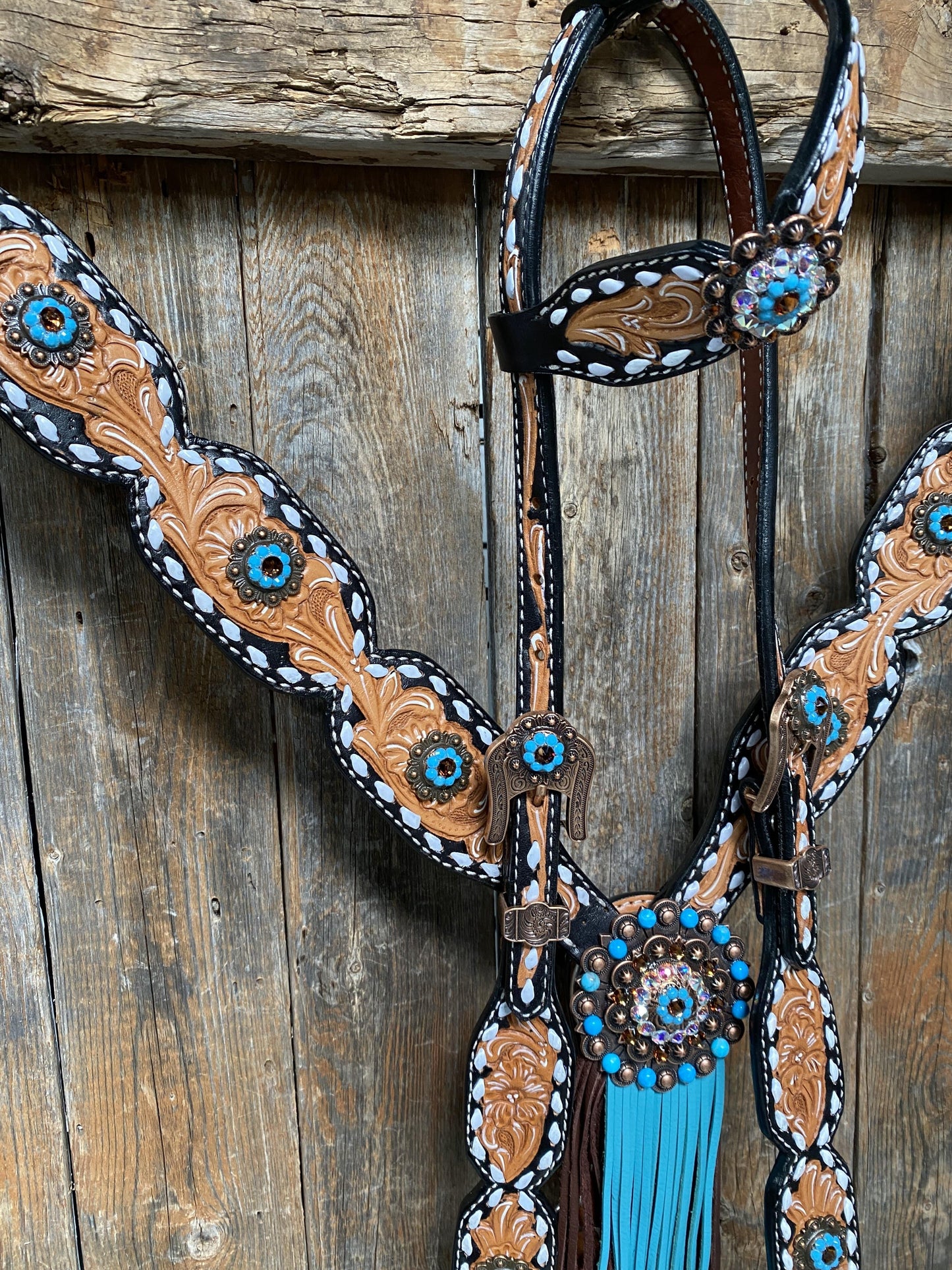 Classic Turquoise and Topaz Browband / One Ear Tack Set #OEBC417
