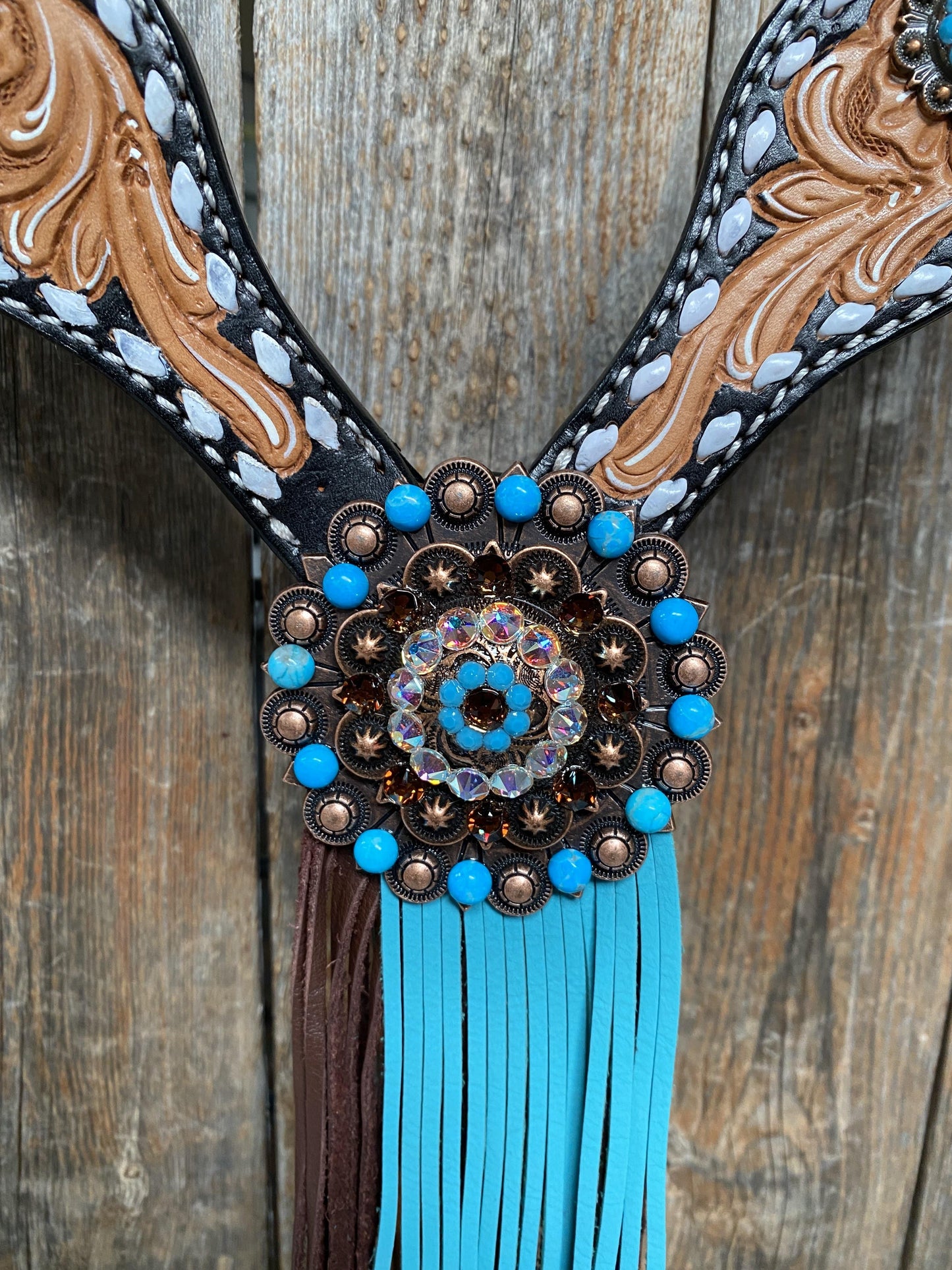 Classic Turquoise and Topaz Browband / One Ear Tack Set #OEBC417