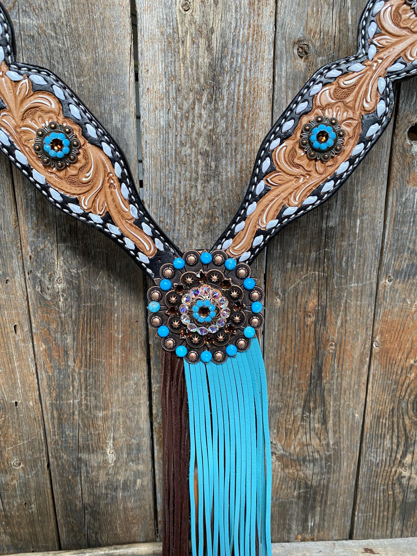 Classic Turquoise and Topaz Browband / One Ear Tack Set #OEBC417