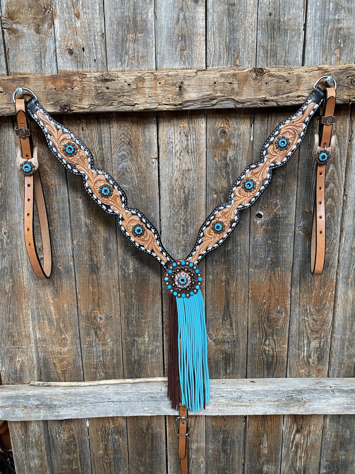 Classic Turquoise and Topaz Browband / One Ear Tack Set #OEBC417