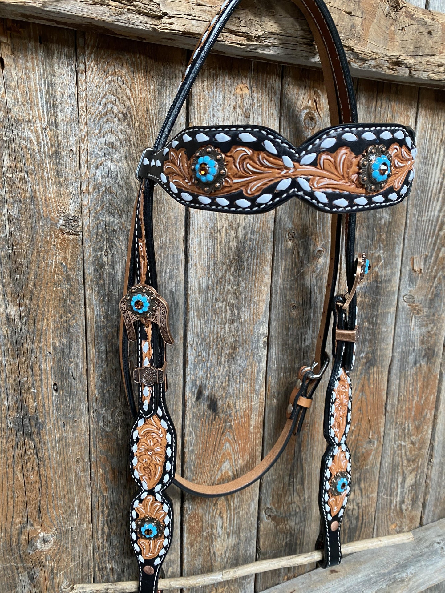 Classic Turquoise and Topaz Browband / One Ear Tack Set #OEBC417