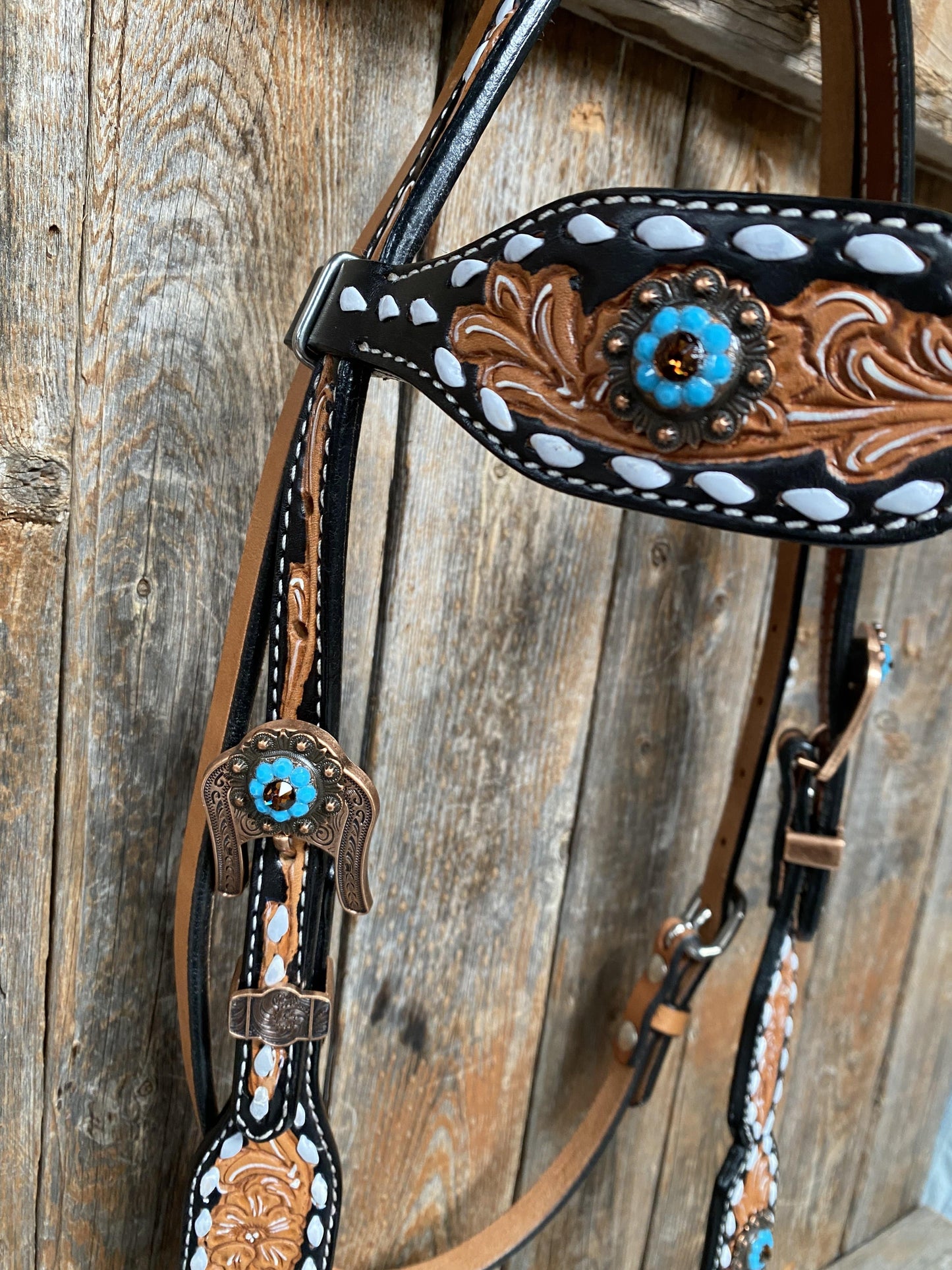Classic Turquoise and Topaz Browband / One Ear Tack Set #OEBC417