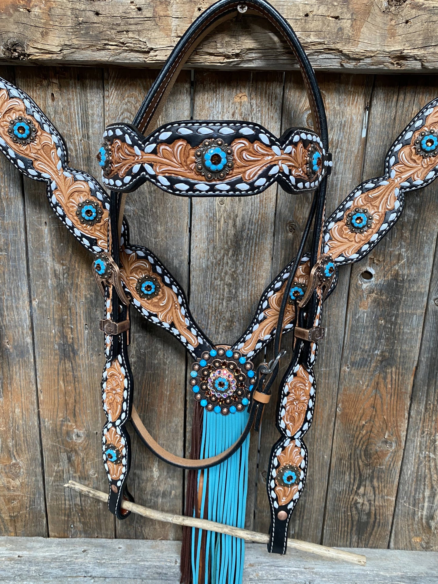 Classic Turquoise and Topaz Browband / One Ear Tack Set #OEBC417