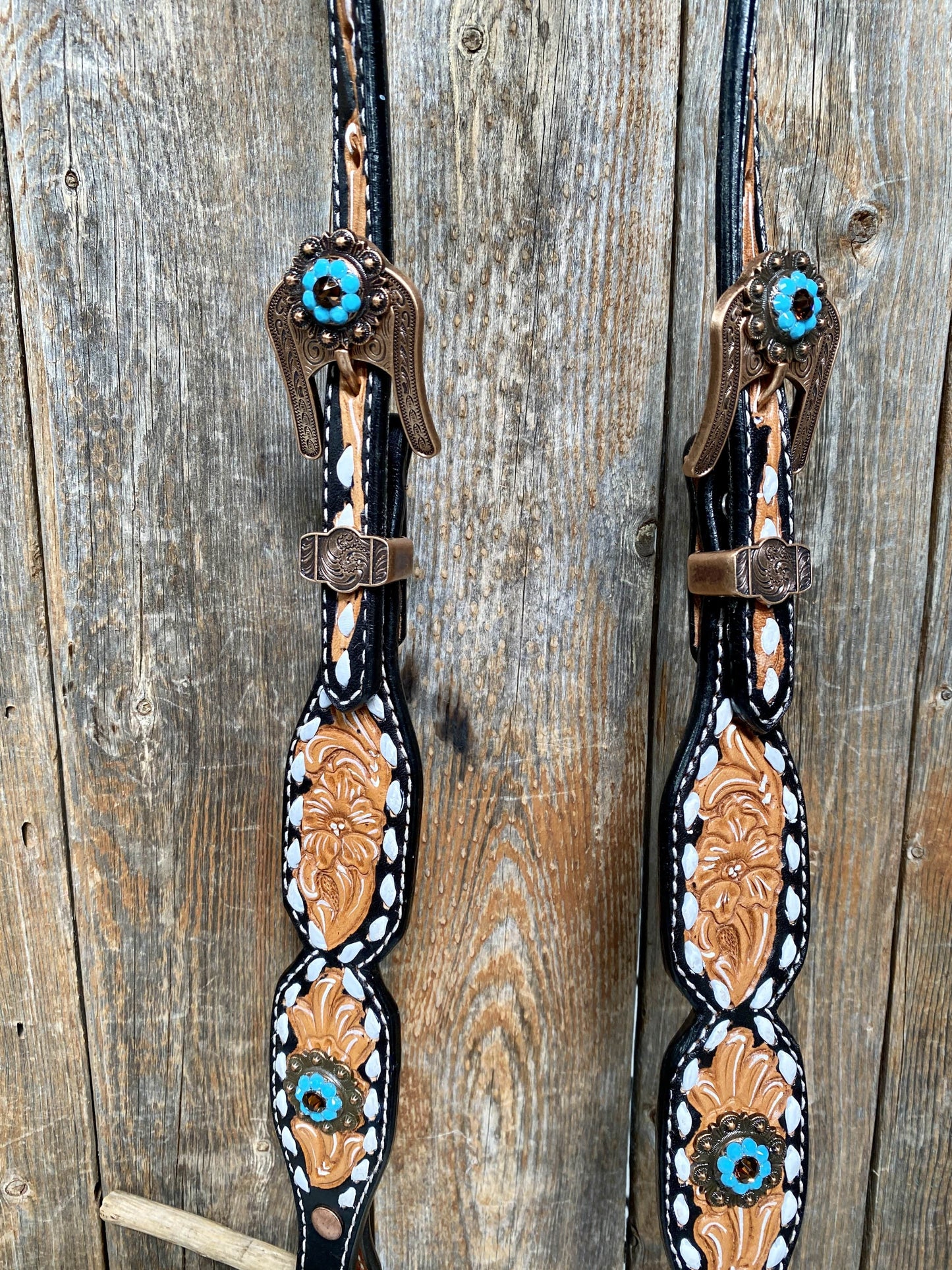 Classic Turquoise and Topaz Browband / One Ear Tack Set #OEBC417