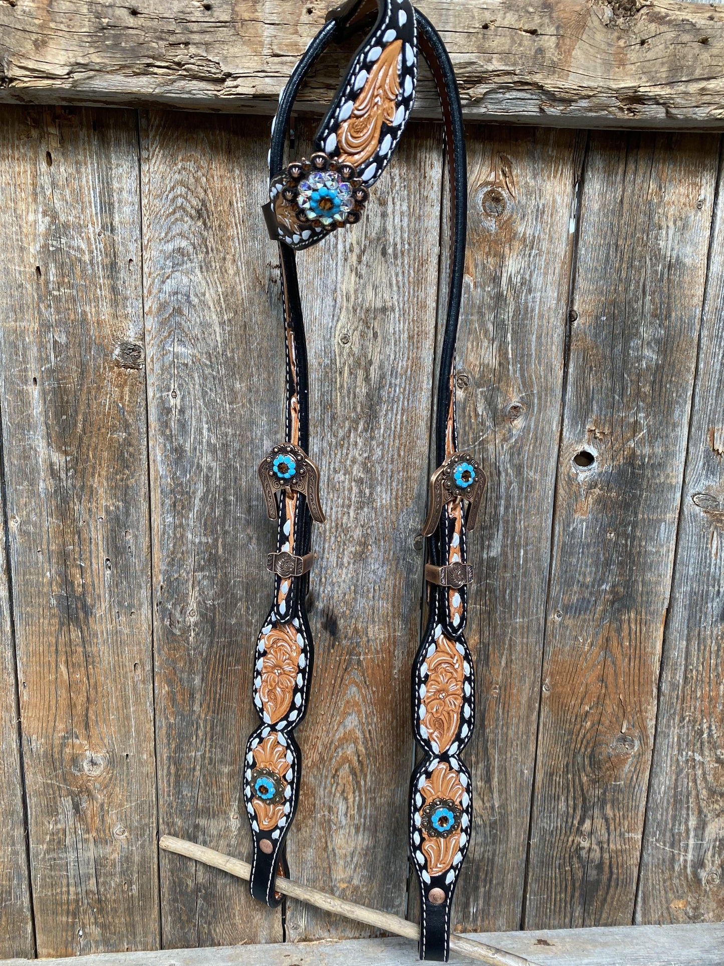 Classic Turquoise and Topaz Browband / One Ear Tack Set #OEBC417