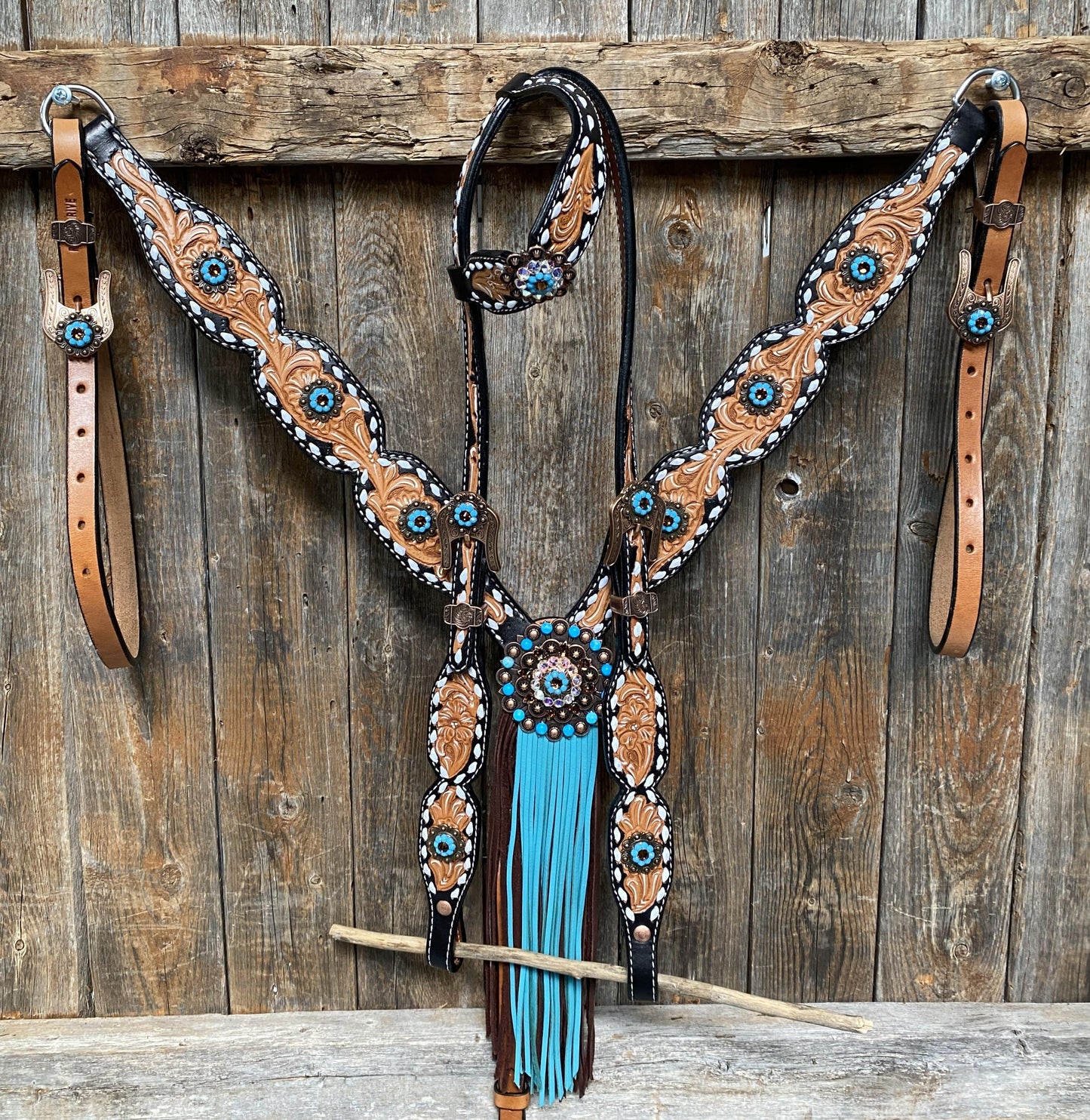 Classic Turquoise and Topaz Browband / One Ear Tack Set #OEBC417