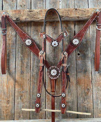 Medium Oil Floral Pearl Browband/Breastcollar Tack Set #BBBC404