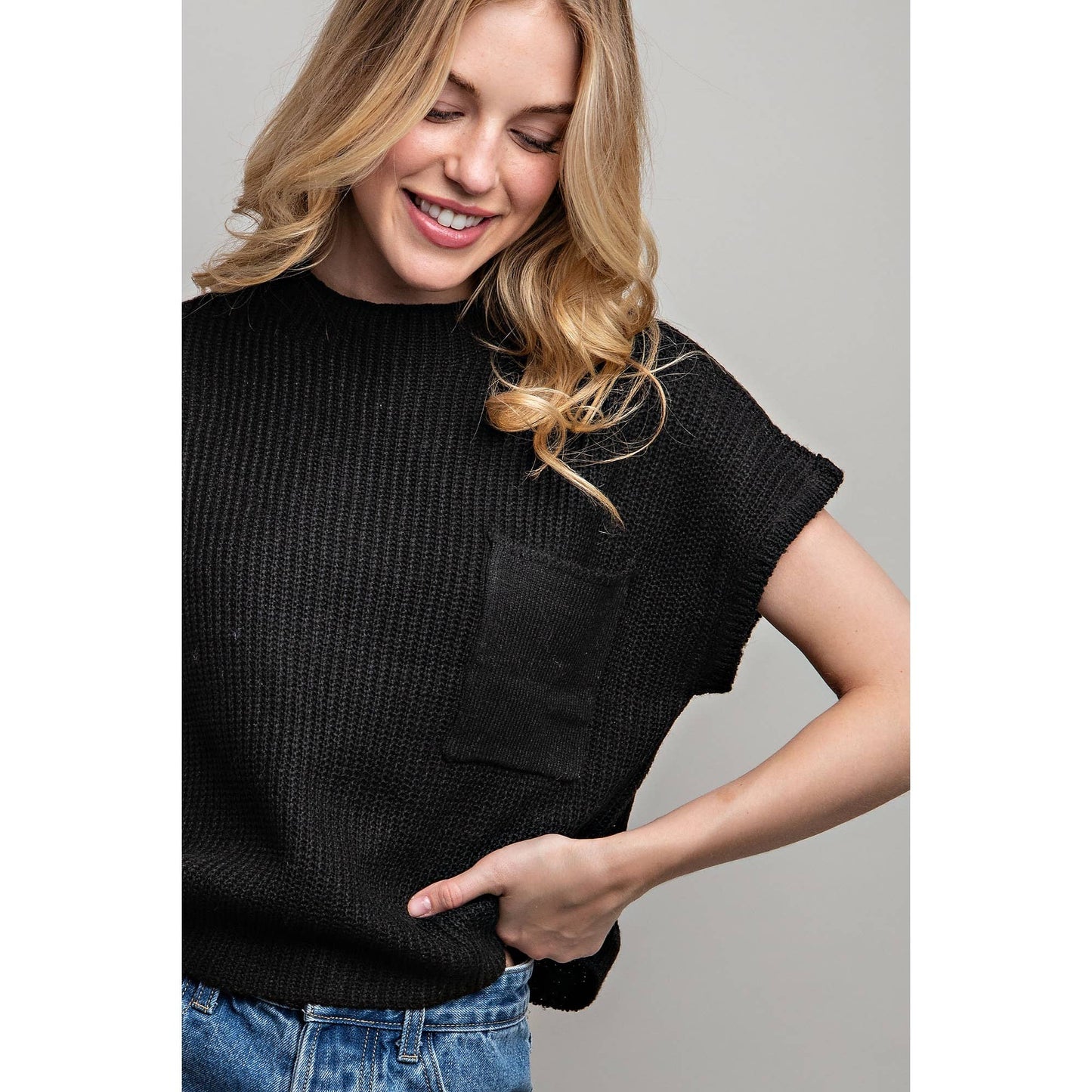 Sweet Generis "Devils Tower" Western Ribbed Sweater Top — Funnel Neck with Front Pouch Pocket (4 Colors)
