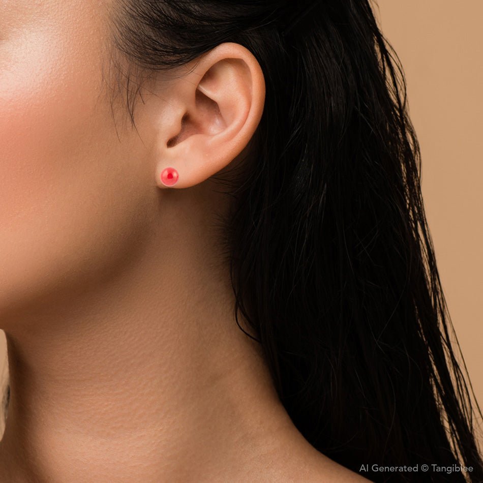 Dot of Red Coral Stud Earrings