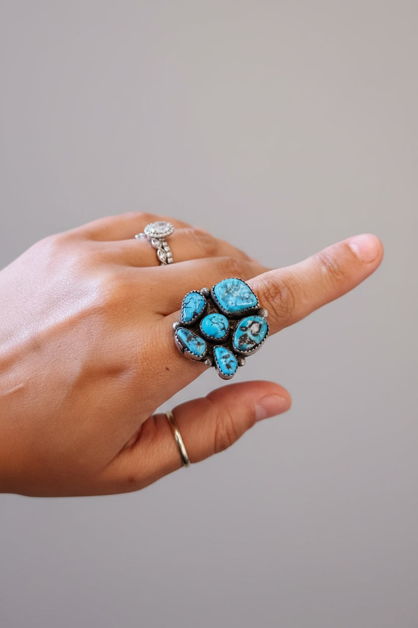 Drifter Adjustable Turquoise Cluster Ring