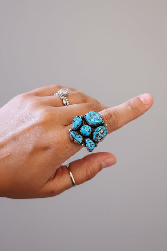 Drifter Adjustable Turquoise Cluster Ring